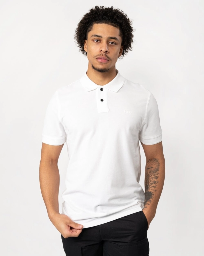 Hugo Boss Prime Mens Cotton-Piqué Polo Shirt with Logo Print NOS - White - Size X-Large